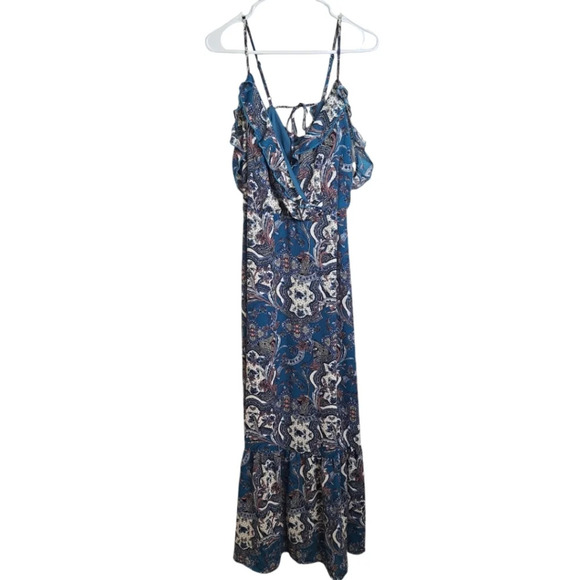 Xhilaration Blue Multicolor Boho Ruffle Tier Sleeveless Flowy Maxi Dress Sz 2XL - Picture 1 of 7